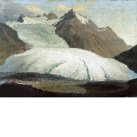 Der Rhonegletscher von der Talsohle bei Gletsch gesehen